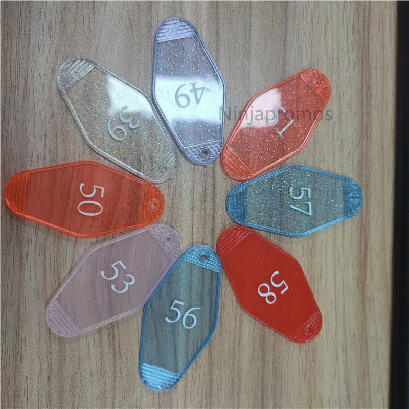 Custom Retro Candy Color Glitter Keychain Vintage Hotel Key Tag